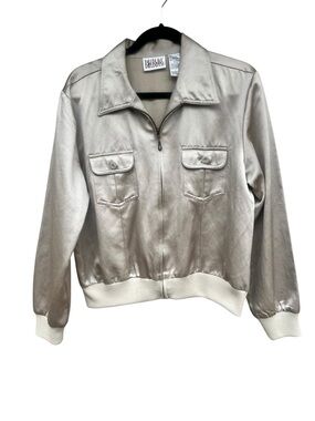 Bill Blass vintage 90’s Metallic Gold Satin Bomber Jacket - Women's Size Large